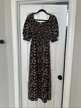 Max Studio Black Floral Smocked Maxi Dress